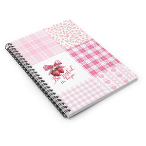 "Be Joyful in Hope" Strawberry & Pink Plaid Spiral Notebook – Ruled Lined