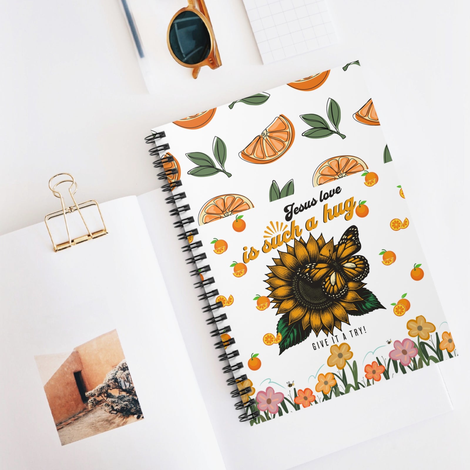"Jesus Love is Such a Hug" Sunflower & Orange Spiral Notebook – Ruled Lined