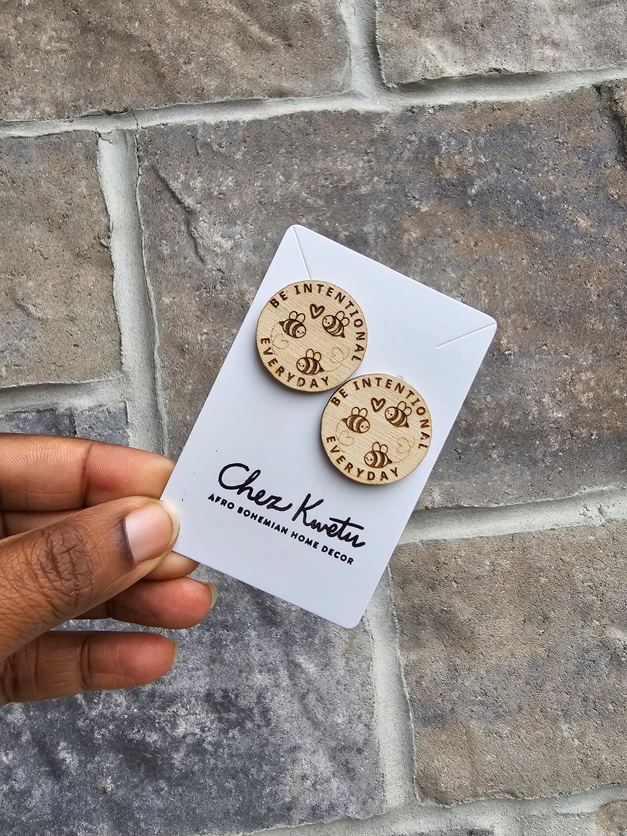 Be intentional every day - wooden earrings Bees