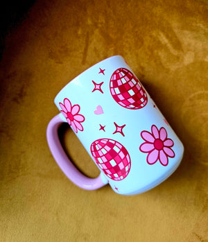 White Ceramic Mug - Disco + Flowers