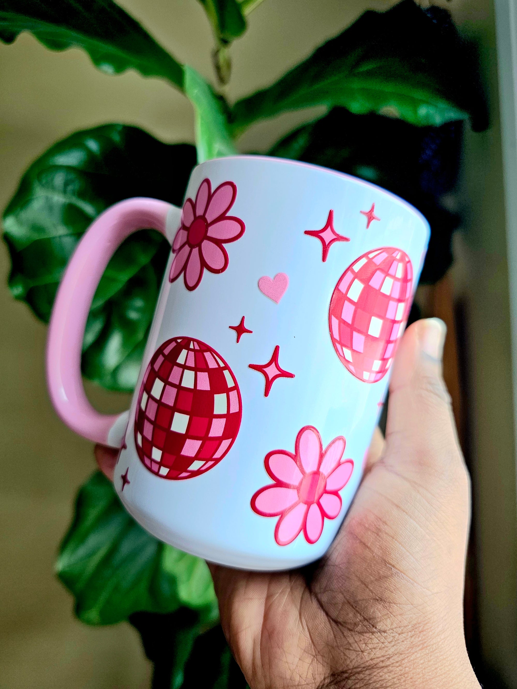 White Ceramic Mug - Disco + Flowers