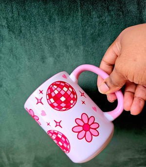 White Ceramic Mug - Disco + Flowers