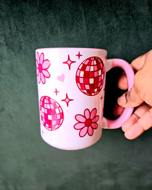 White Ceramic Mug - Disco + Flowers