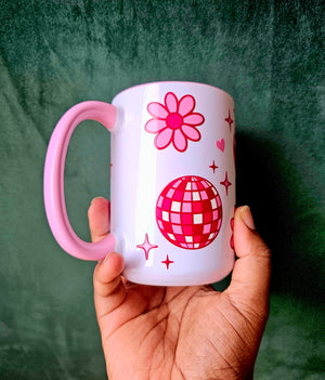 White Ceramic Mug - Disco + Flowers