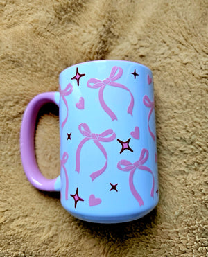 White Ceramic Mug - Ribbons + Hearts