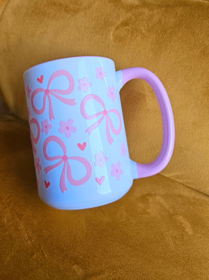 White Ceramic Mug - Big Bows + Flowers