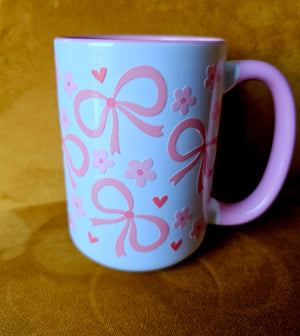 White Ceramic Mug - Big Bows + Flowers