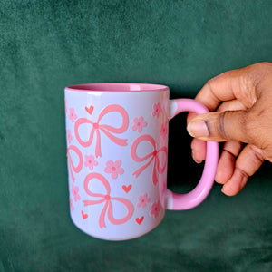 White Ceramic Mug - Big Bows + Flowers