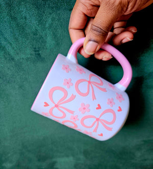 White Ceramic Mug - Big Bows + Flowers