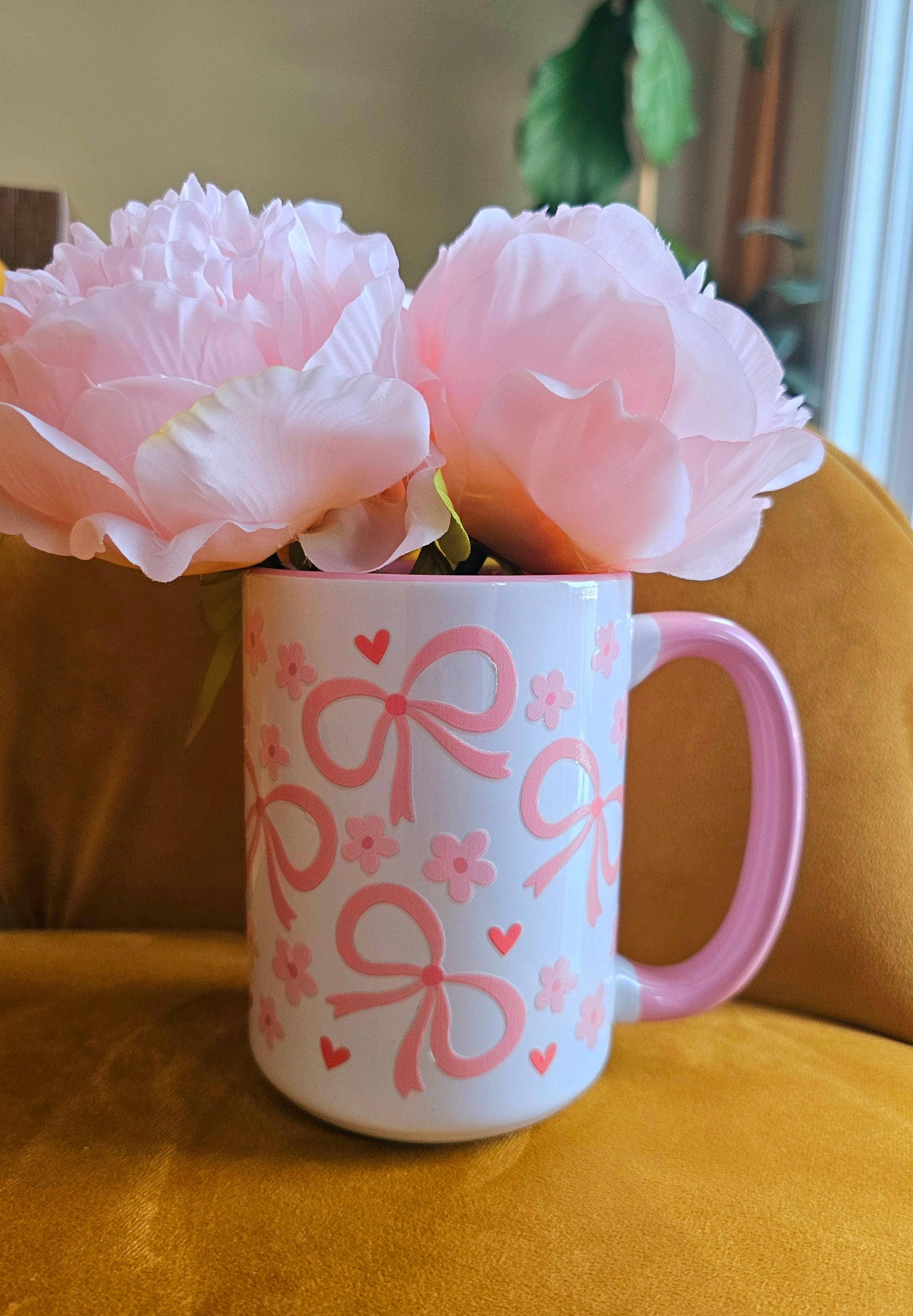 White Ceramic Mug - Big Bows + Flowers