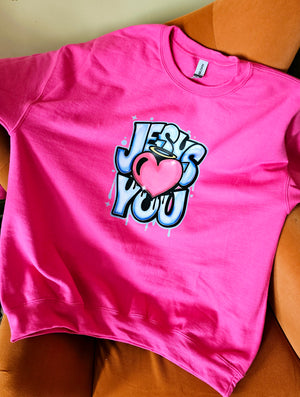 Jesus Loves You - Crewneck in Deep Pink