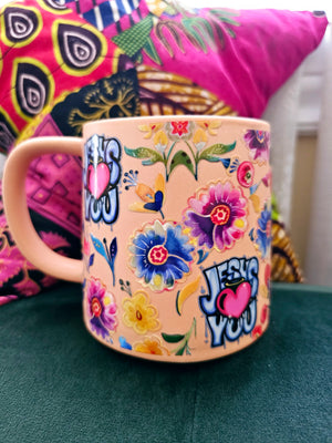 Ceramic Mug - Jesus Loves You & Flowers