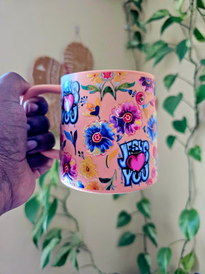 Ceramic Mug - Jesus Loves You & Flowers