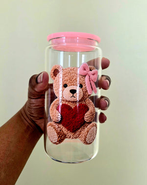 Red Heart Teddy Glass Mug