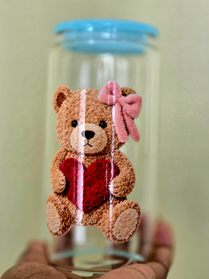 Red Heart Teddy Glass Mug
