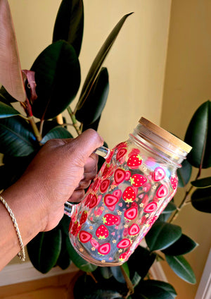 Strawberries & Hearts Glass Tumbler