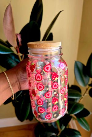Strawberries & Hearts Glass Tumbler