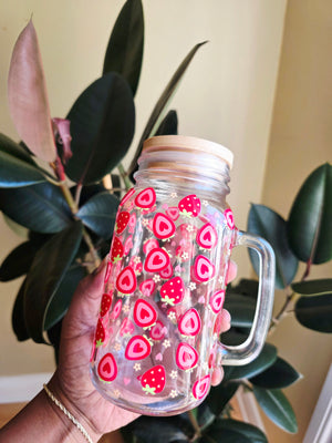 Strawberries & Hearts Glass Tumbler