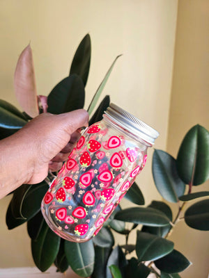 Strawberries & Hearts Glass Tumbler