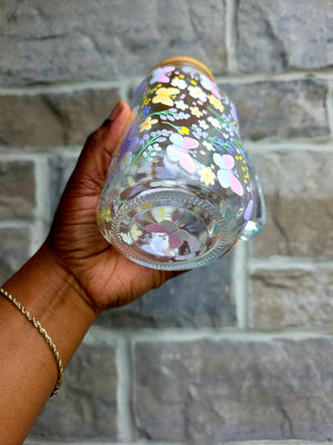 Butterflies & Flowers Glass Tumbler with handle