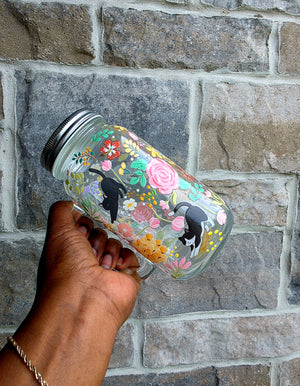 Cats & Flowers Glass Tumbler with handle