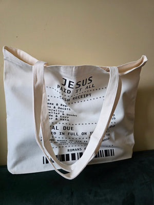 Jesus Paid It All Large Tote with Zipper