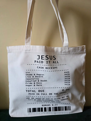 Jesus Paid It All Large Tote with Zipper