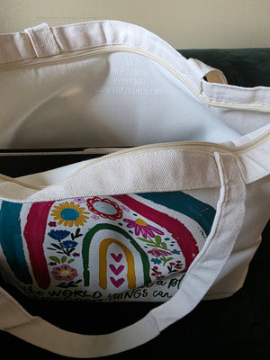 The world is still ...Large Tote with Zipper