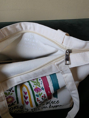 The world is still ...Large Tote with Zipper