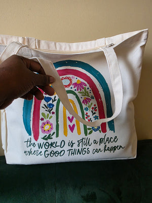 The world is still ...Large Tote with Zipper