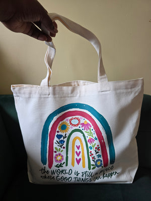 The world is still ...Large Tote with Zipper