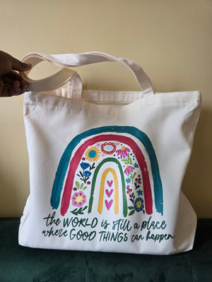 The world is still ...Large Tote with Zipper