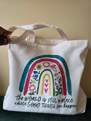 The world is still ...Large Tote with Zipper