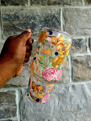 Pastries & Flowers Glass Tumbler with Handle