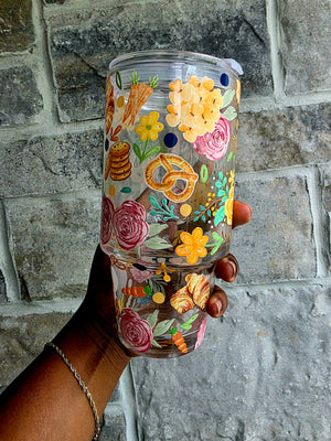 Pastries & Flowers Glass Tumbler with Handle