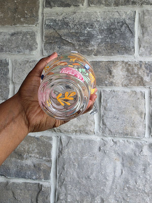 Pastries & Flowers Glass Tumbler with Handle