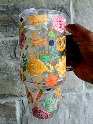 Pastries & Flowers Glass Tumbler with Handle