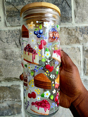 Pastries & Fruits Glass Tumbler with Handle