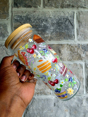 Pastries & Fruits Glass Tumbler with Handle