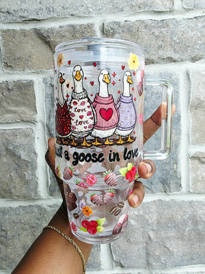 Just a Goose in Love Glass Tumbler with Handle