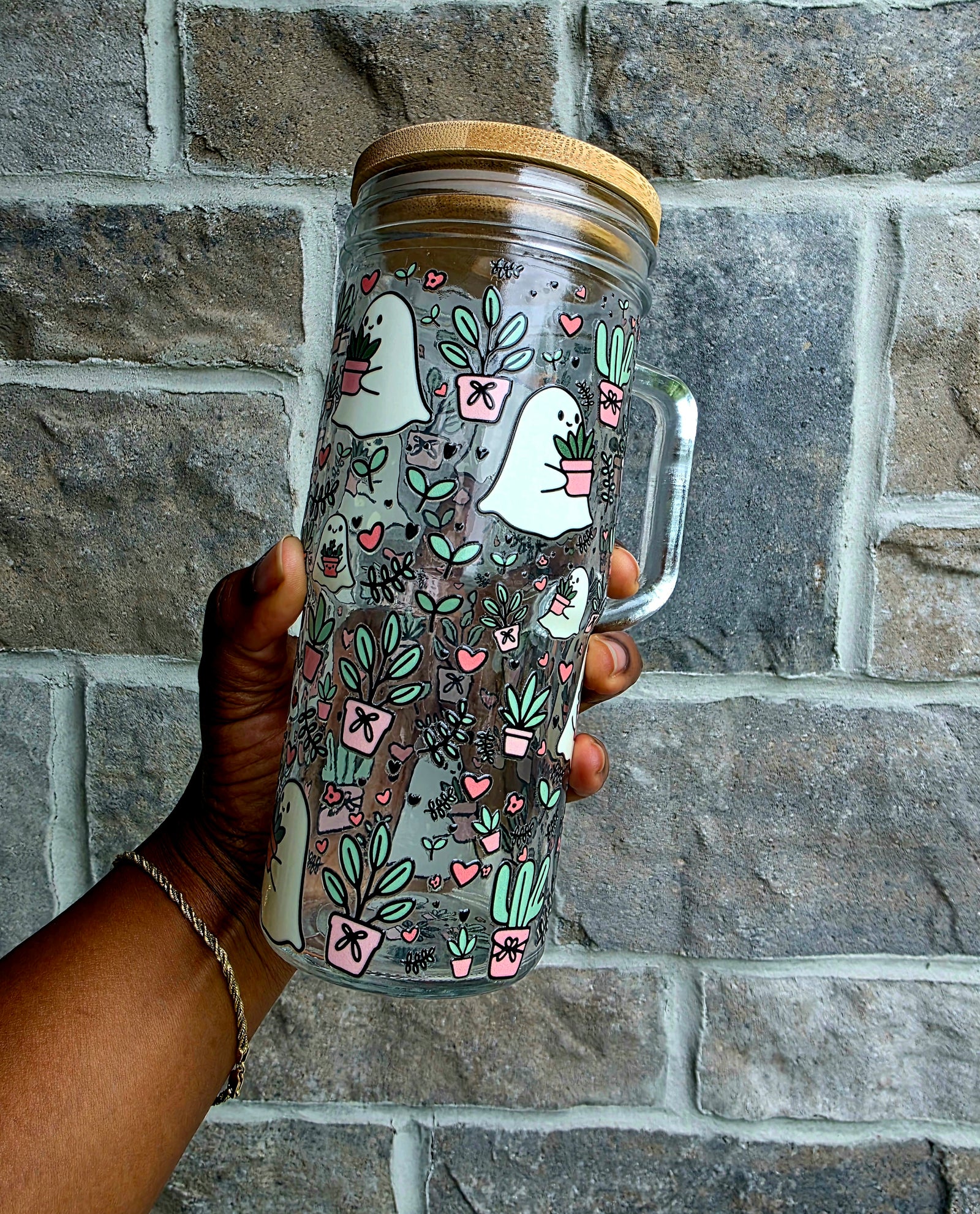 Ghosties & Plants Glass Tumbler with Handle