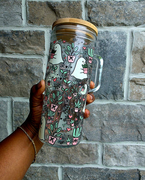 Ghosties & Plants Glass Tumbler with Handle