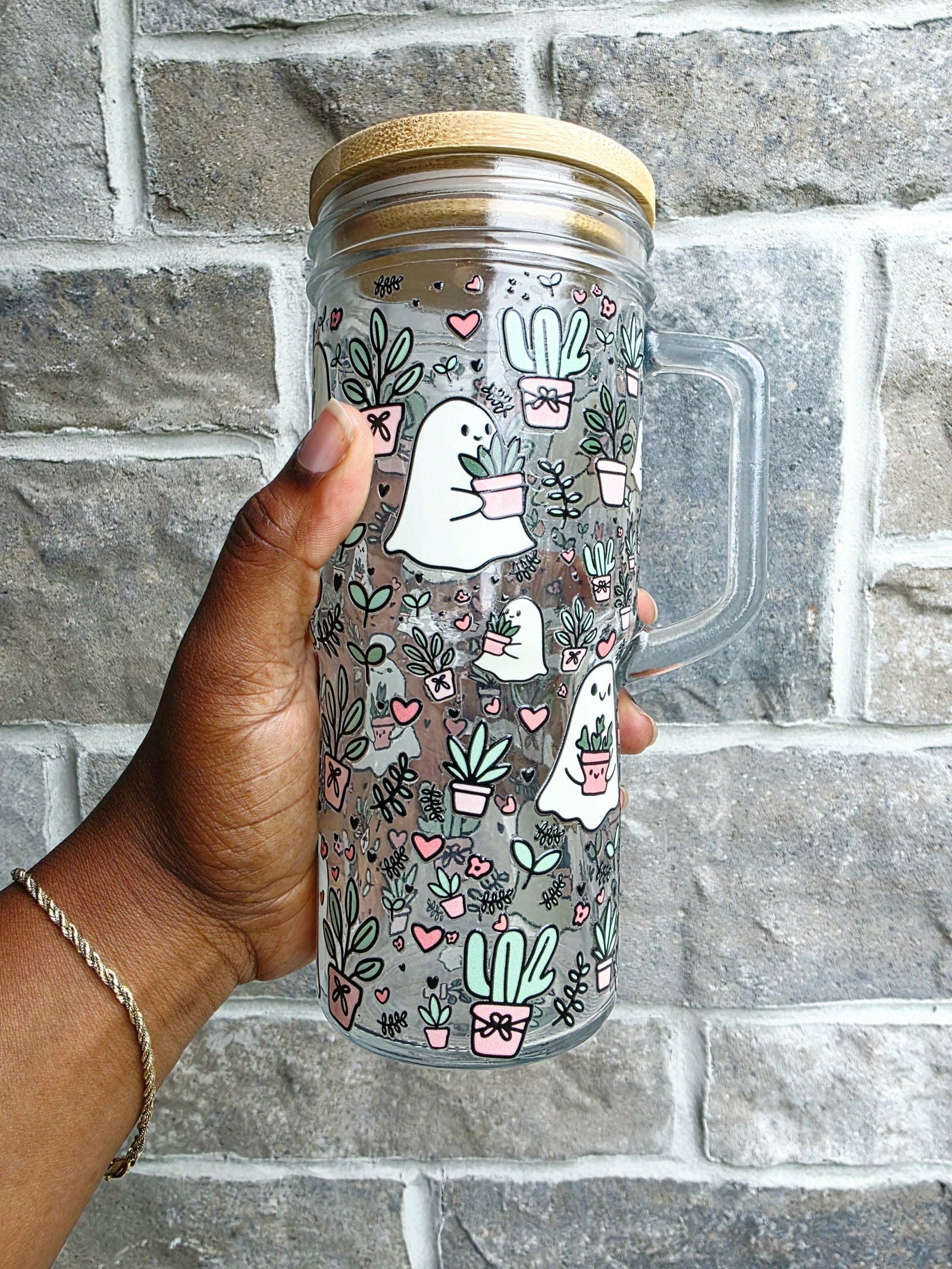 Ghosties & Plants Glass Tumbler with Handle
