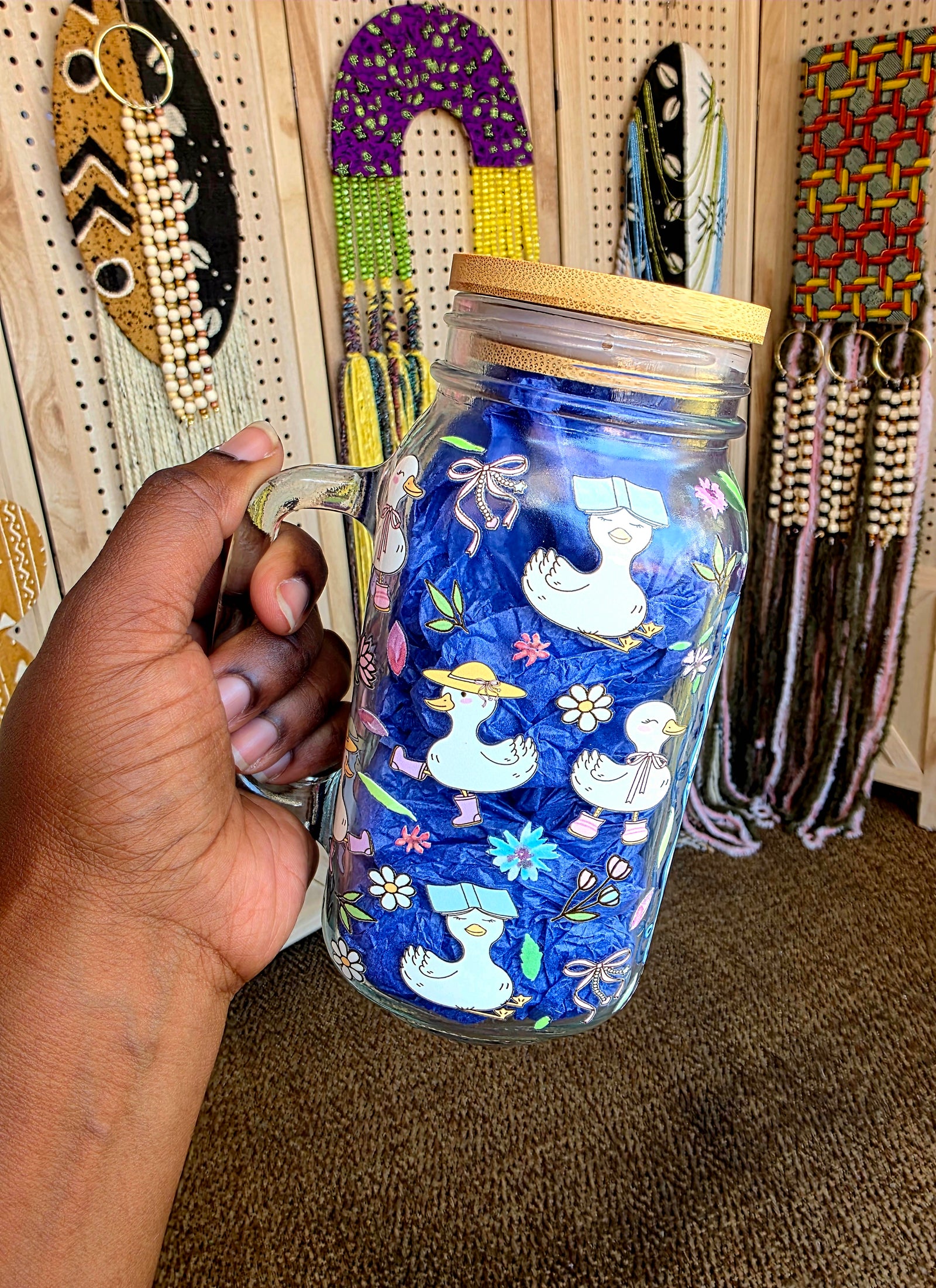 Let Me Tell You About My Jesus Goose Glass Tumbler with handle
