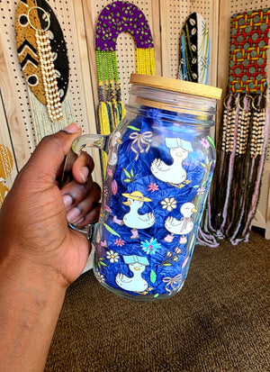 Let Me Tell You About My Jesus Goose Glass Tumbler with handle