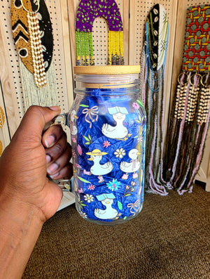 Let Me Tell You About My Jesus Goose Glass Tumbler with handle