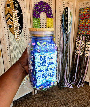 Let Me Tell You About My Jesus Goose Glass Tumbler with handle