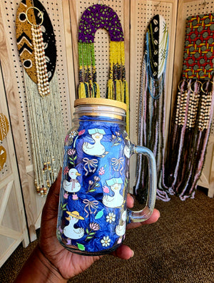 Let Me Tell You About My Jesus Goose Glass Tumbler with handle