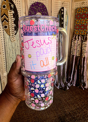 Jesus Paid It All Glass Tumbler with Handle