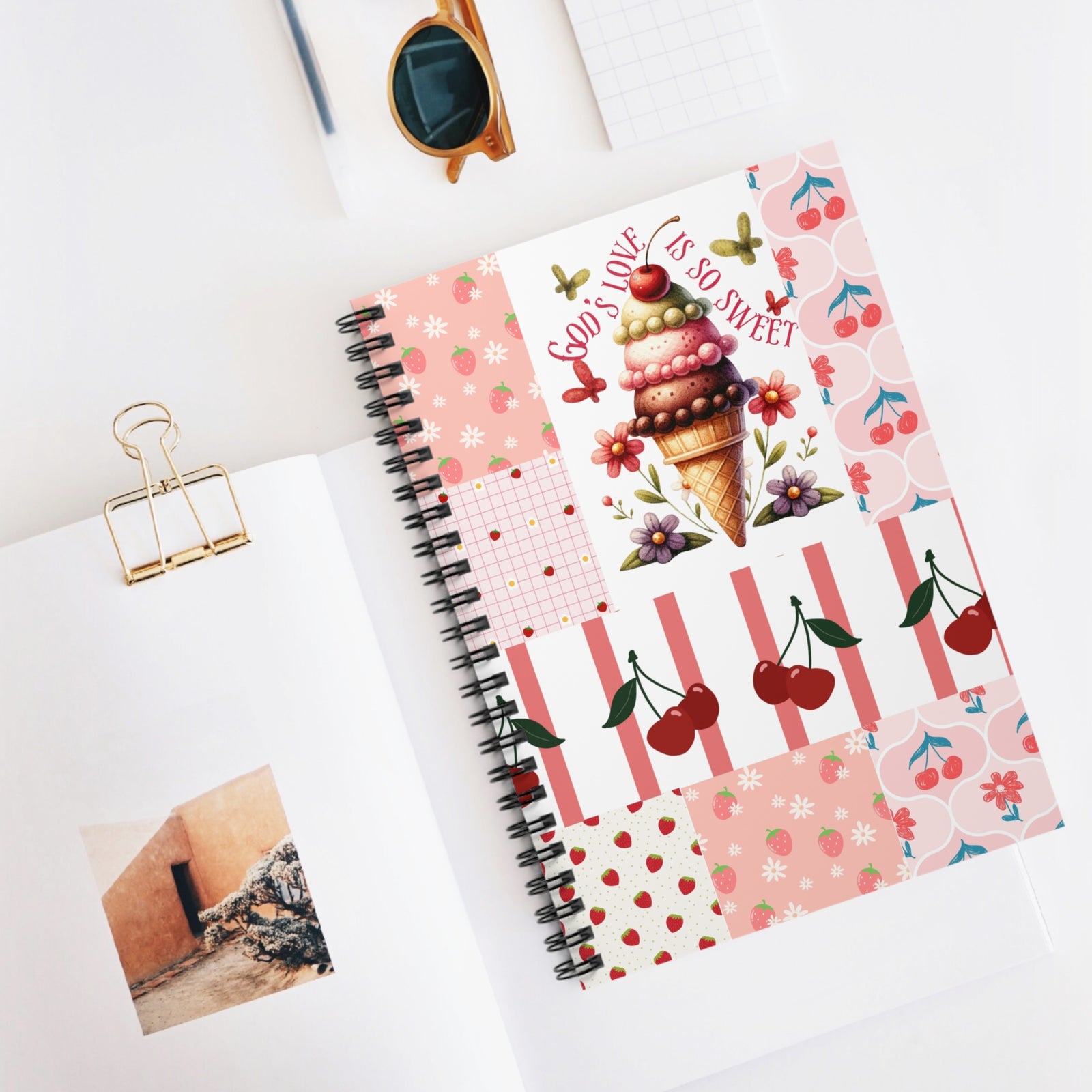 "God's Love Is So Sweet" Ice Cream & Berry Spiral Notebook – Ruled Lined